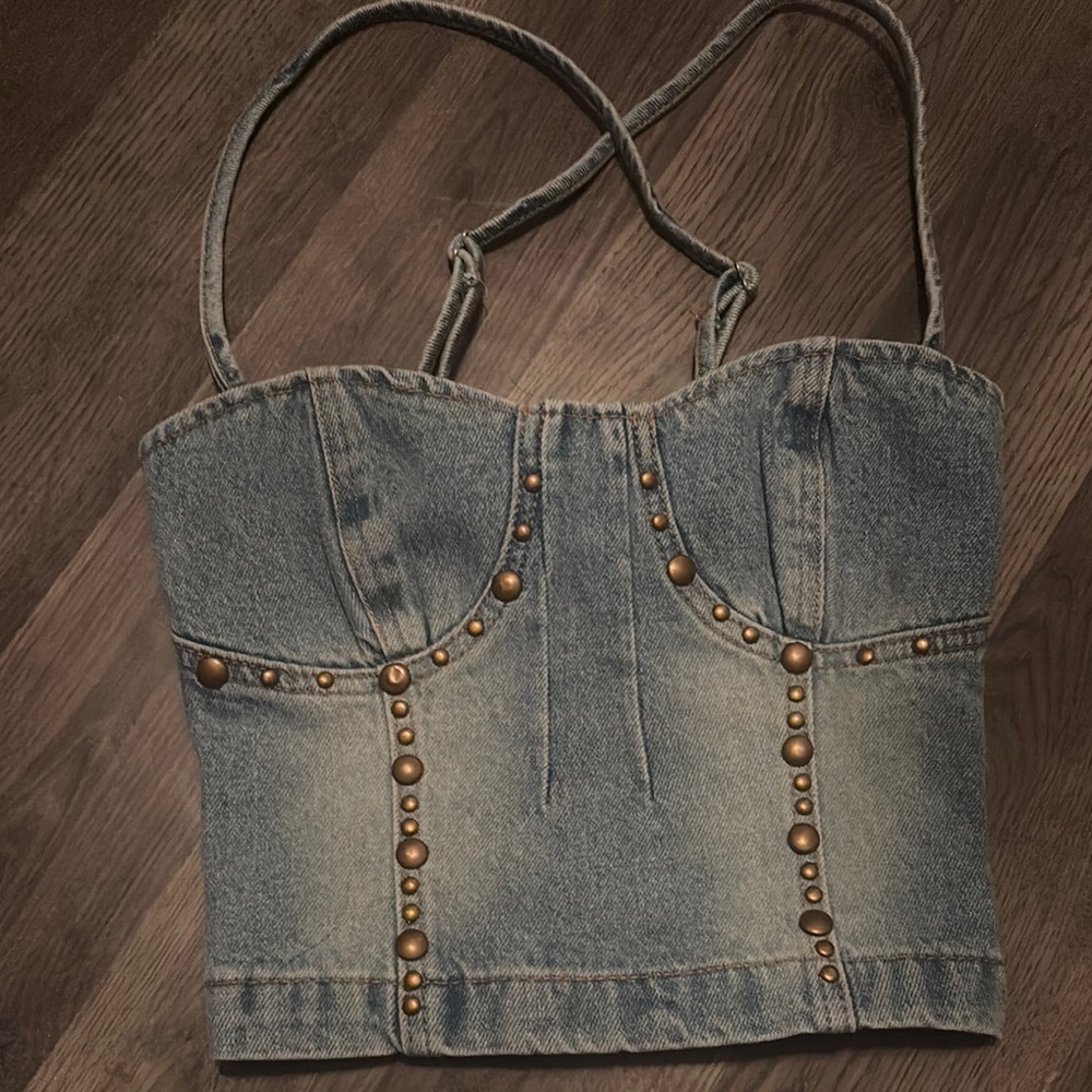 Denim Studded Corset Top